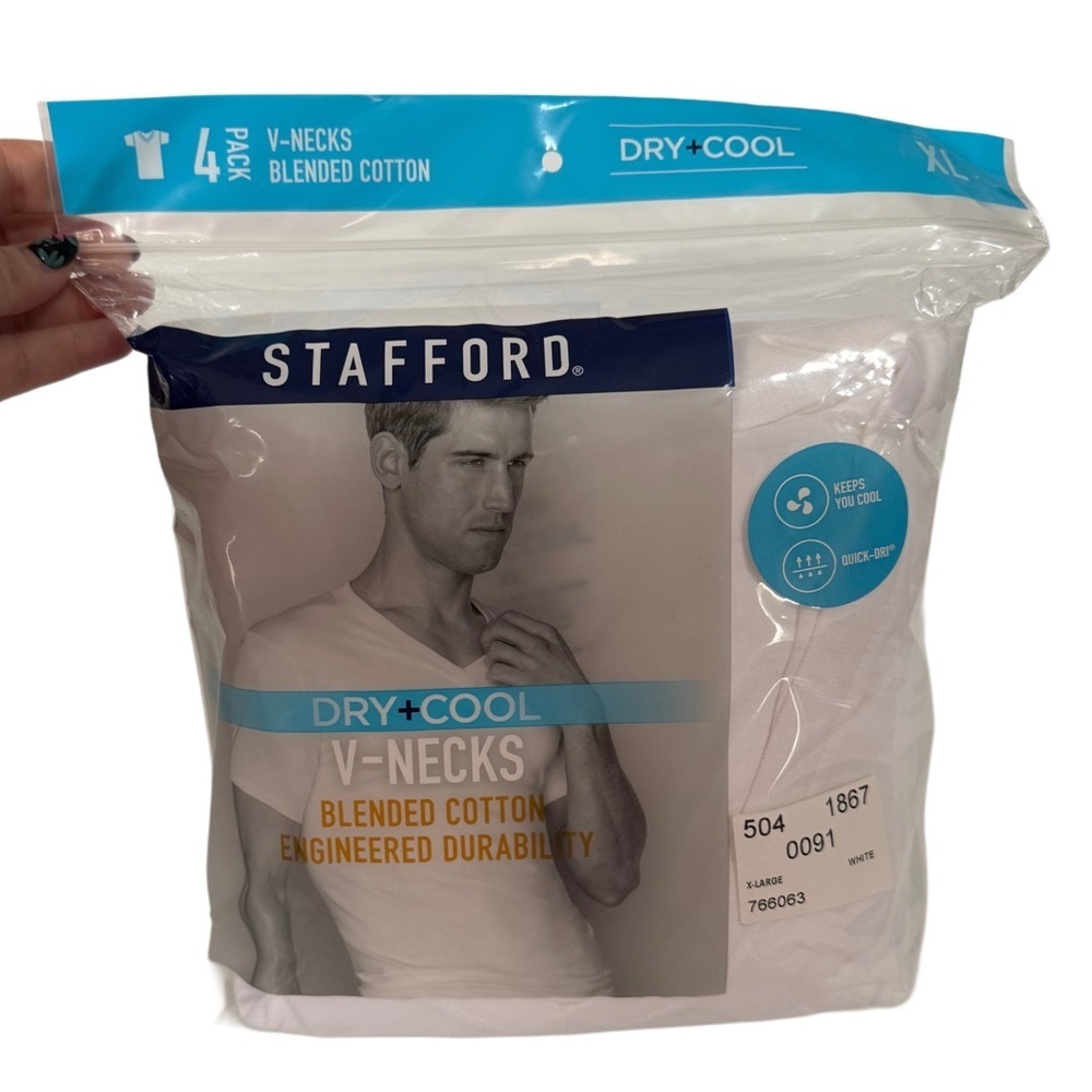 NWT Stafford White V-Neck T-shirts 4 Pack